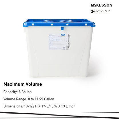 McKesson Prevent® Pharmaceutical Waste Container White Base 13-1/2 H X 17-3/10 W X 13 L Inch Vertical Entry 8 Gallon (1011862_CS)