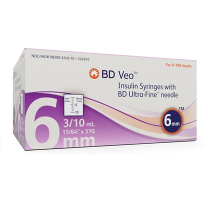 Veo™ Ultra-Fine™ Standard Insulin Syringe with Needle 0.3 mL 15/64 Inch 31 Gauge NonSafety Regular Wall (1160033_CS)