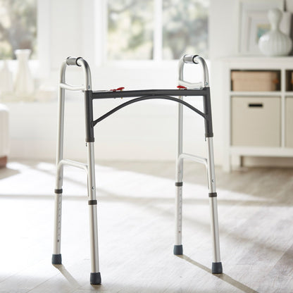 McKesson Dual Release Folding Walker Adjustable Height Aluminum Frame 350 lbs. Weight Capacity 32 to 39 Inch Height (1128907_EA)