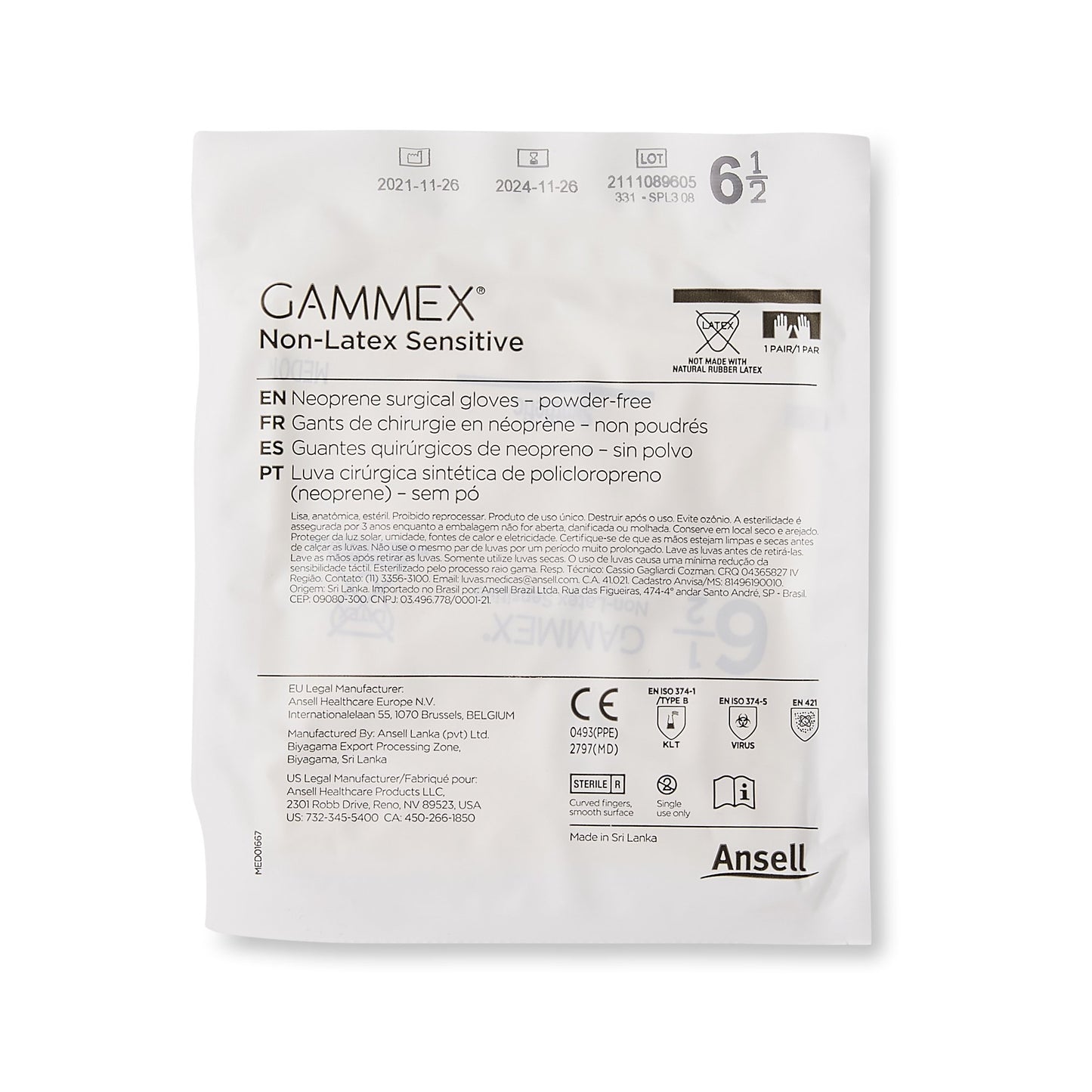 GAMMEX® Non-Latex Sensitive Surgical Glove Size 6.5 Sterile Polychloroprene Standard Cuff Length Micro-Textured Cream Chemo Tested (833673_CS)