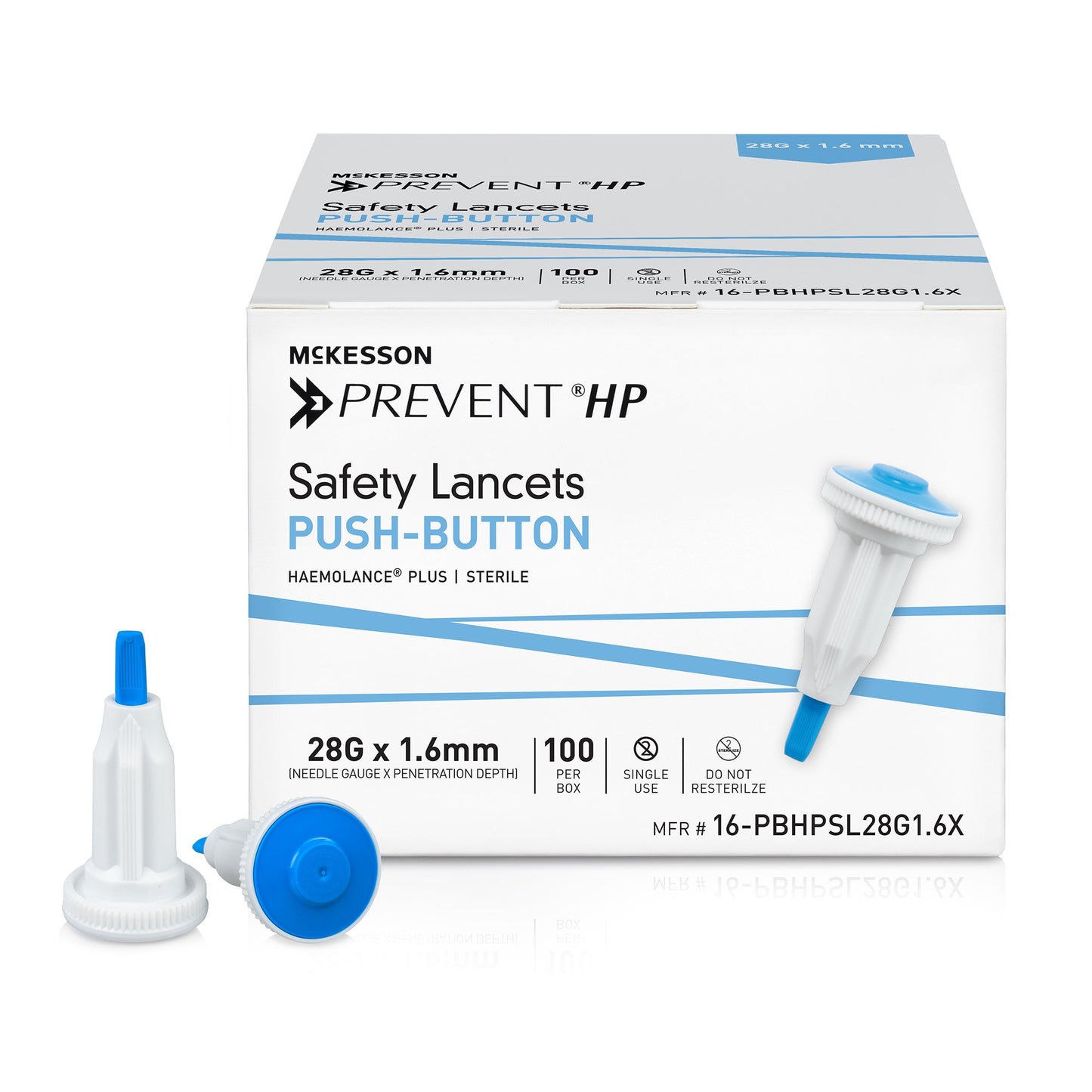 McKesson Prevent® HP Safety Lancet 28 Gauge Retractable Push Button Activation Finger (1217988_BX)