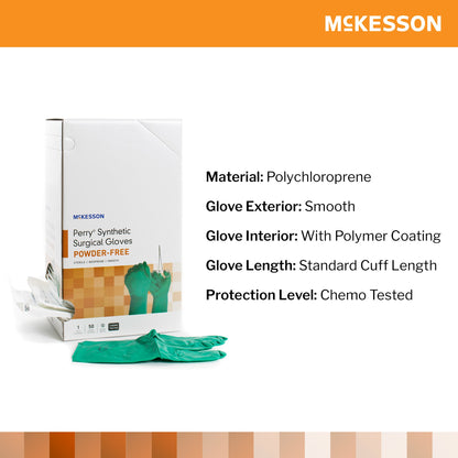McKesson Perry® Performance Plus Surgical Glove Size 6.5 Sterile Polychloroprene Standard Cuff Length Smooth Dark Green Chemo Tested (1044737_BX)
