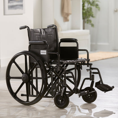 McKesson Bariatric Wheelchair Dual Axle Desk Length Arm Swing-Away Footrest Black Upholstery 22 Inch Seat Width Adult 450 lbs. Weight Capacity (1065280_EA)