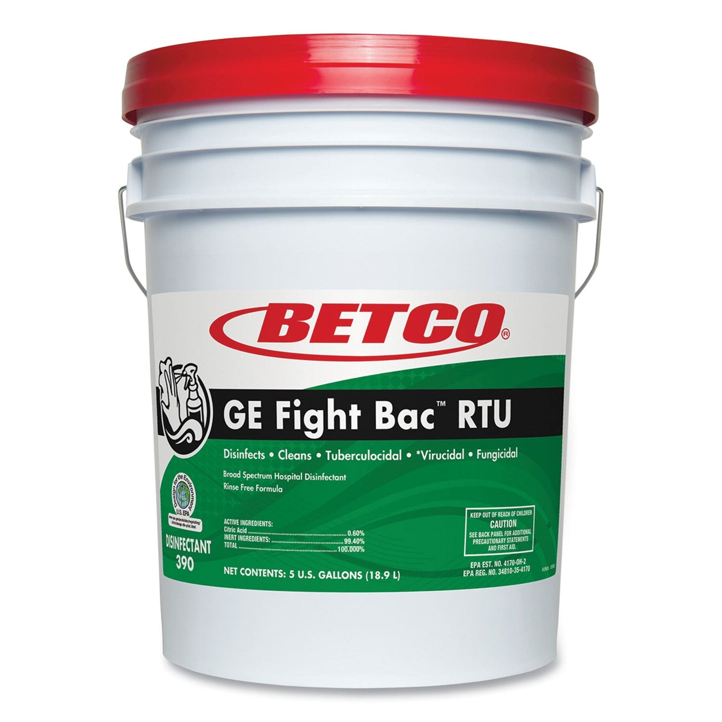 Betco Fight Bac RTU Disinfectant, Fresh Scent, 5 gal Pail (BET3900500)