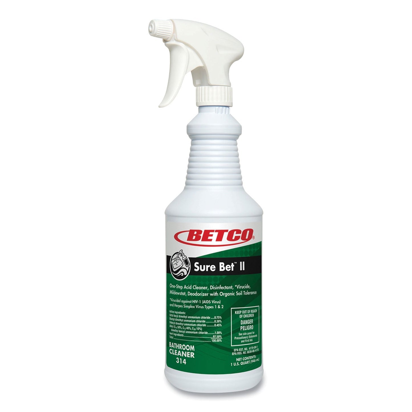 Betco Sure Bet II Foaming Disinfectant, Citrus Floral Scent, 32 oz Bottle, 12/Carton (BET3141200)