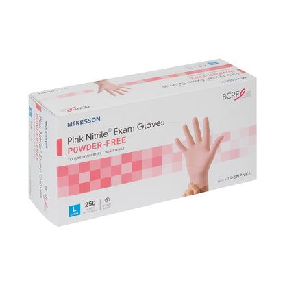 McKesson Pink Nitrile® Exam Glove Large NonSterile Nitrile Standard Cuff Length Textured Fingertips Pink Not Rated (1065403_CS)