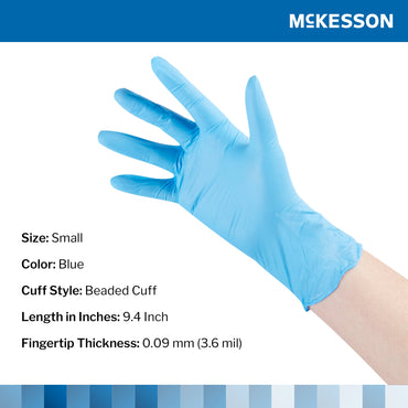 McKesson Confiderm® 3.8 Exam Glove Small NonSterile Nitrile Standard Cuff Length Textured Fingertips Blue Not Rated (921610_CS)