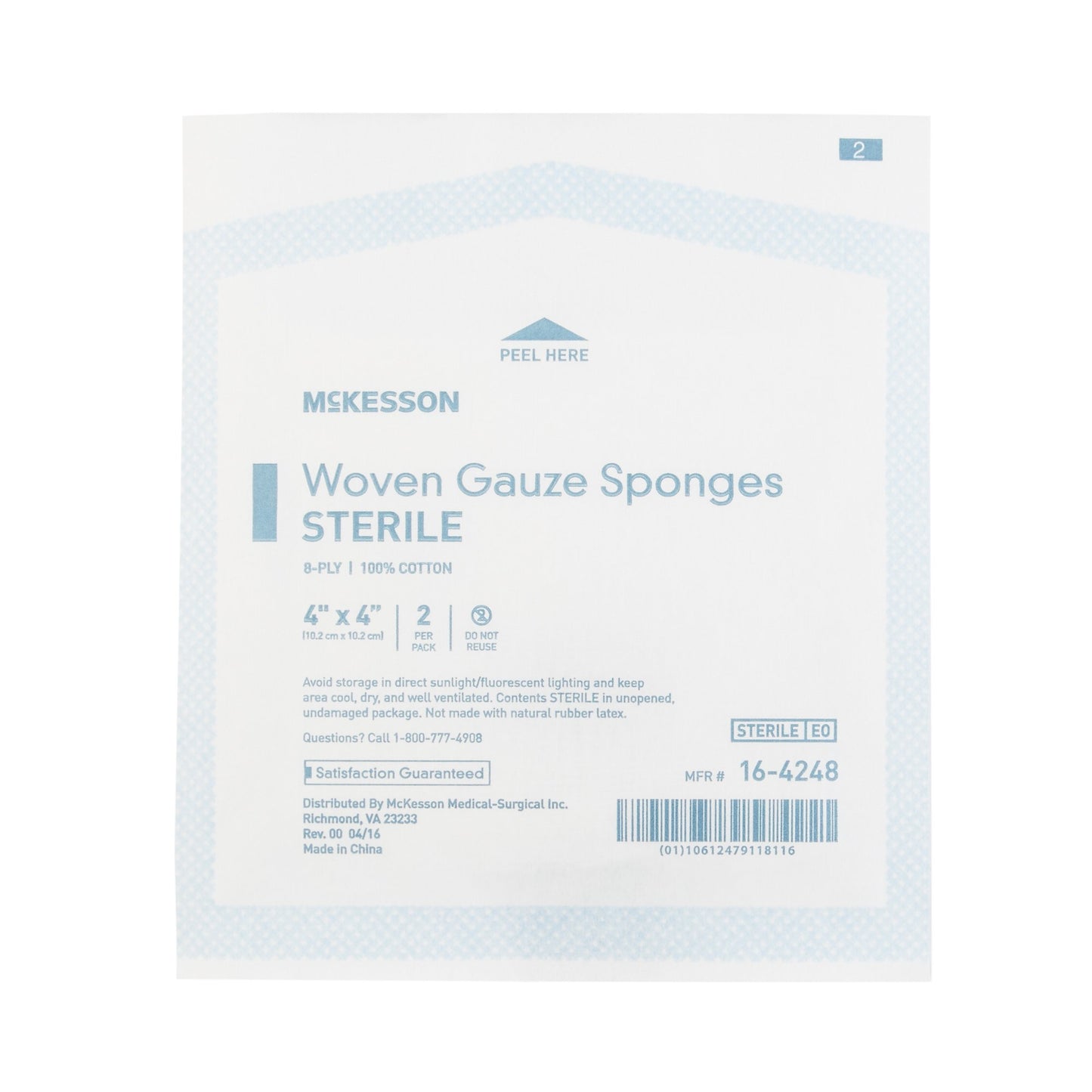 McKesson Gauze Sponge 4 X 4 Inch 8-Ply Sterile 2 per Pack (762704_CS)