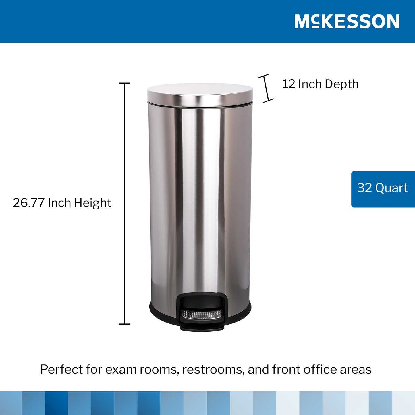 McKesson Trash Can 32 Quart / 8 gal. Silver Metal Round (1223690_EA)