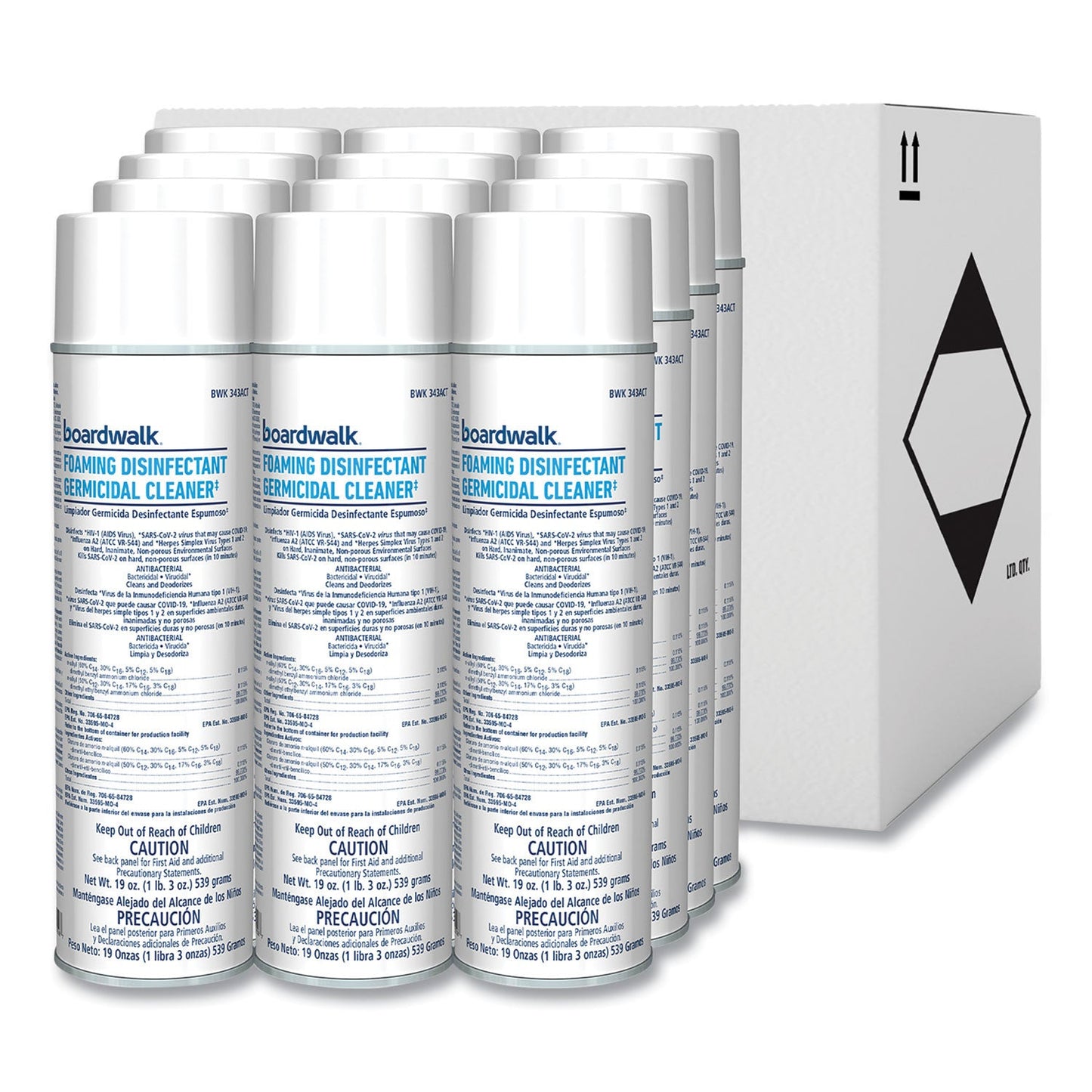Boardwalk® Foaming Disinfectant Germicidal Cleaner, Flowery Scent, 19 oz Aerosol Can, 12/Carton (BWK343ACT)