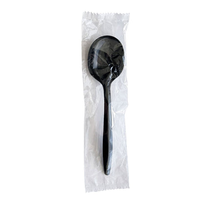 Boardwalk Mediumweight Wrapped Polypropylene Cutlery, Soup Spoon, Black, 1,000/Carton (BWKSOUPBLPPIW)