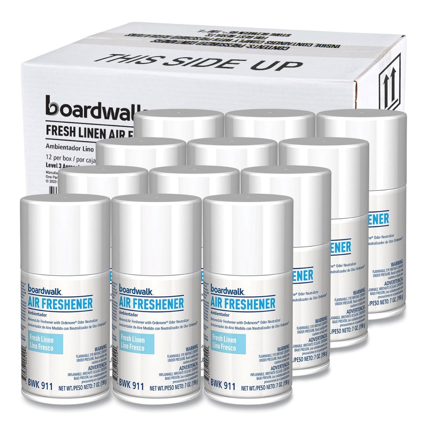 Boardwalk Metered Air Freshener Refill, Fresh Linen Scent Refill, 7 oz Aerosol Can, 12/Carton (BWK911)