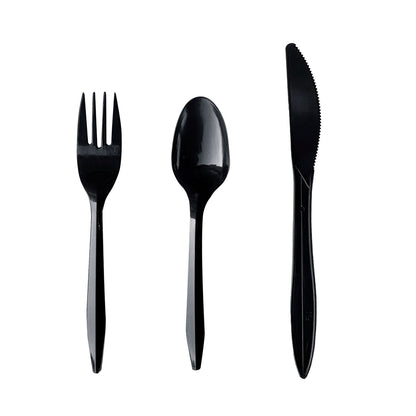 Boardwalk Three-Piece Cutlery Kit, Fork/Knife/Teaspoon, Polypropylene, Black, 250/Carton (BWK3KITBLPP)
