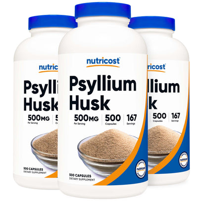 nutricost® Dietary Supplement Psyllium Husk 500 mg Strength Capsule 500 Per Bottle (1270252_CS)