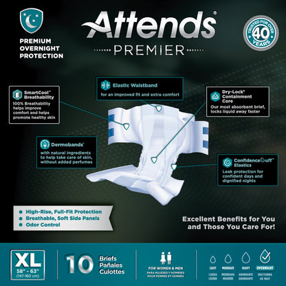 Attends® Premier Unisex Adult Incontinence Brief X-Large Disposable Heavy Absorbency (1128075_CS)