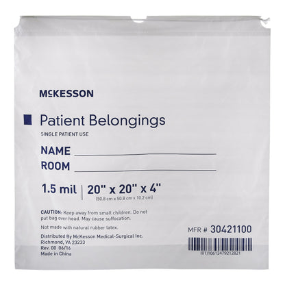 McKesson Patient Belongings Bag 4 X 20 X 20 Inch Polyethylene Drawstring Closure White (447753_CS)