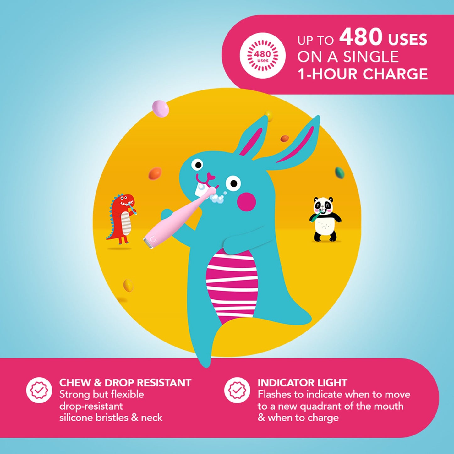 ISSA™ baby Sonic Toothbrush Pearl Pink Bunny Ages Birth to 4 Years Silicone (1252888_EA)