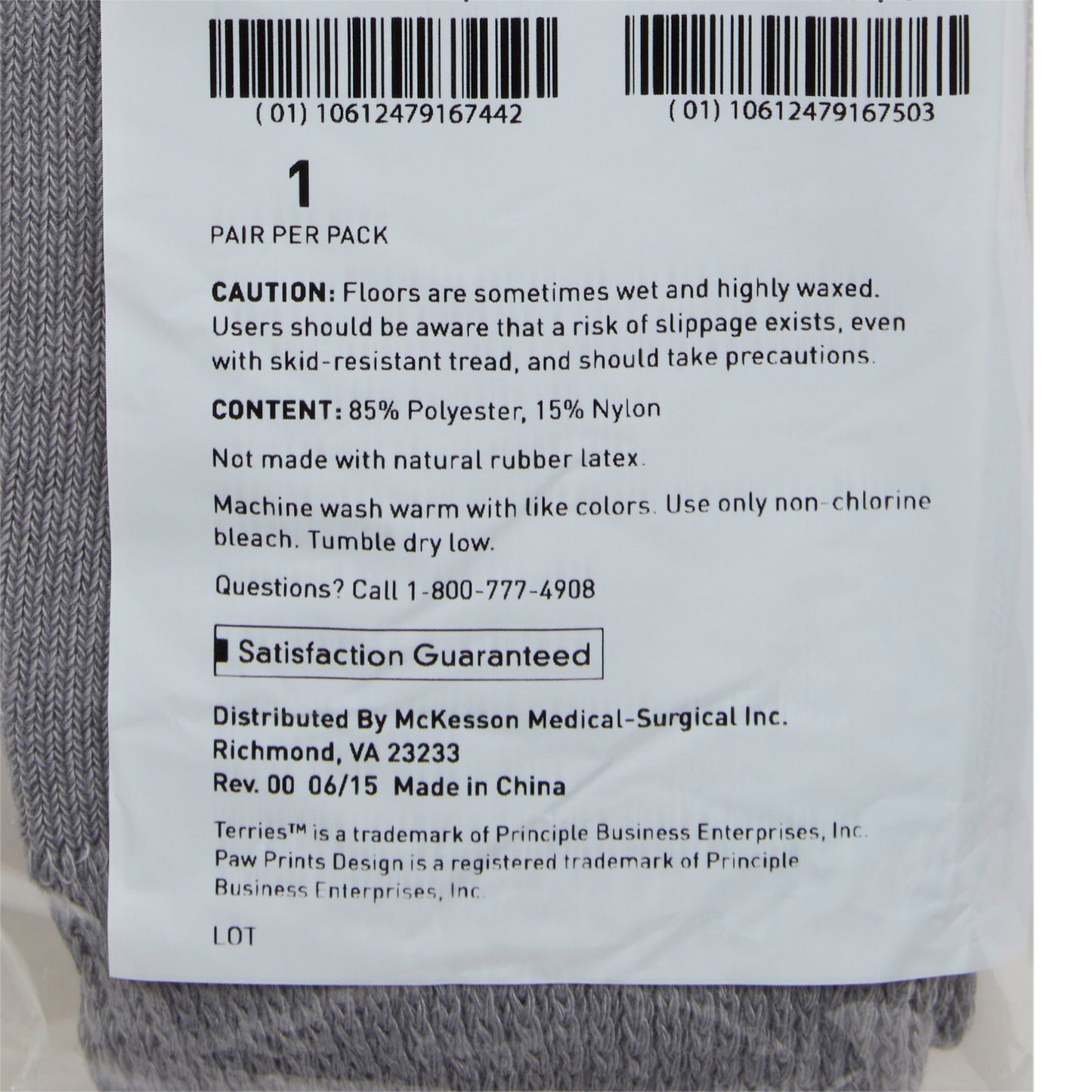 McKesson Terries™ Slipper Socks Unisex Adult 2X-Large Double Tread Single Patient Use Gray (558996_PR)