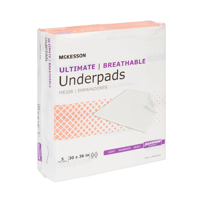 McKesson Ultimate Breathable Disposable Underpad 30 X 36 Inch Fluff / Polymer Heavy Absorbency (1075429_CS)