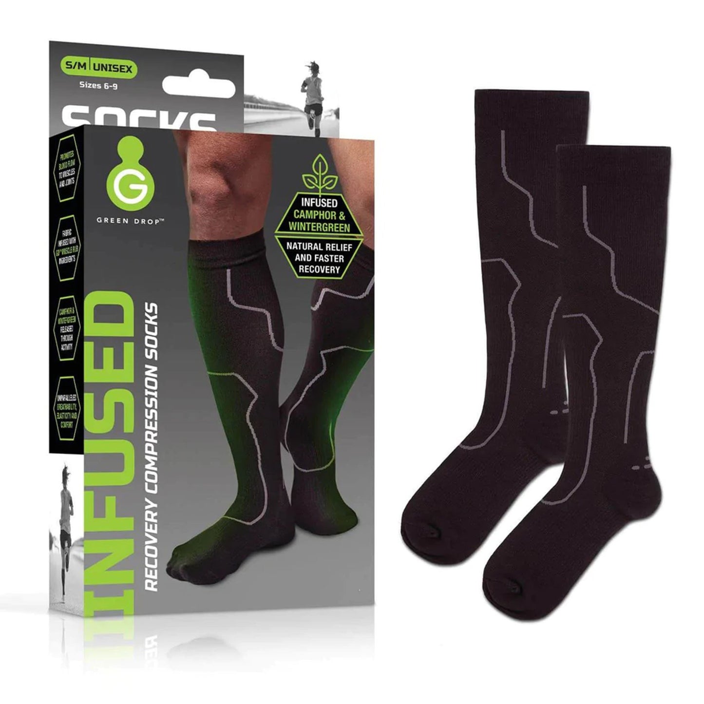 Green Drop™ Compression Socks Knee High Small / Medium Black Closed Toe (1230640_PR)