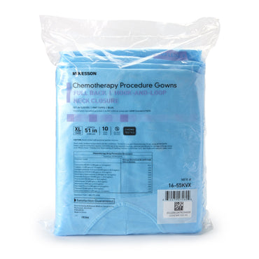 McKesson Chemotherapy Procedure Gown X-Large Blue NonSterile AAMI Level 2 / ASTM D6978 Disposable (1177929_CS)