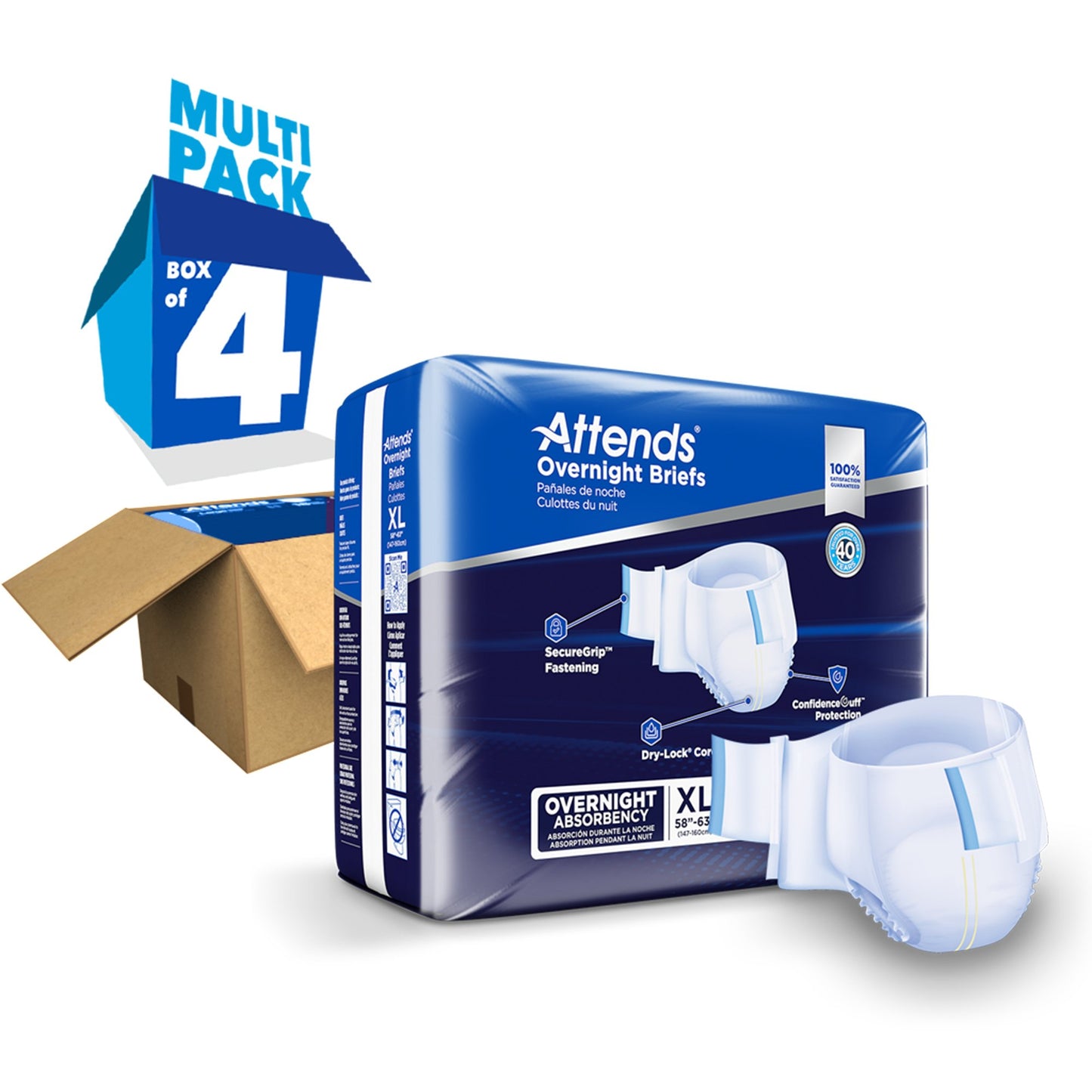 Attends® Overnight Unisex Adult Incontinence Brief X-Large Disposable Heavy Absorbency (1078992_BG)