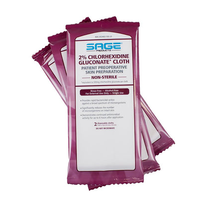 Sage® Skin Prep Wipe 2 per Pack Soft Pack 2% Strength CHG (Chlorhexidine Gluconate) NonSterile (550501_BX)