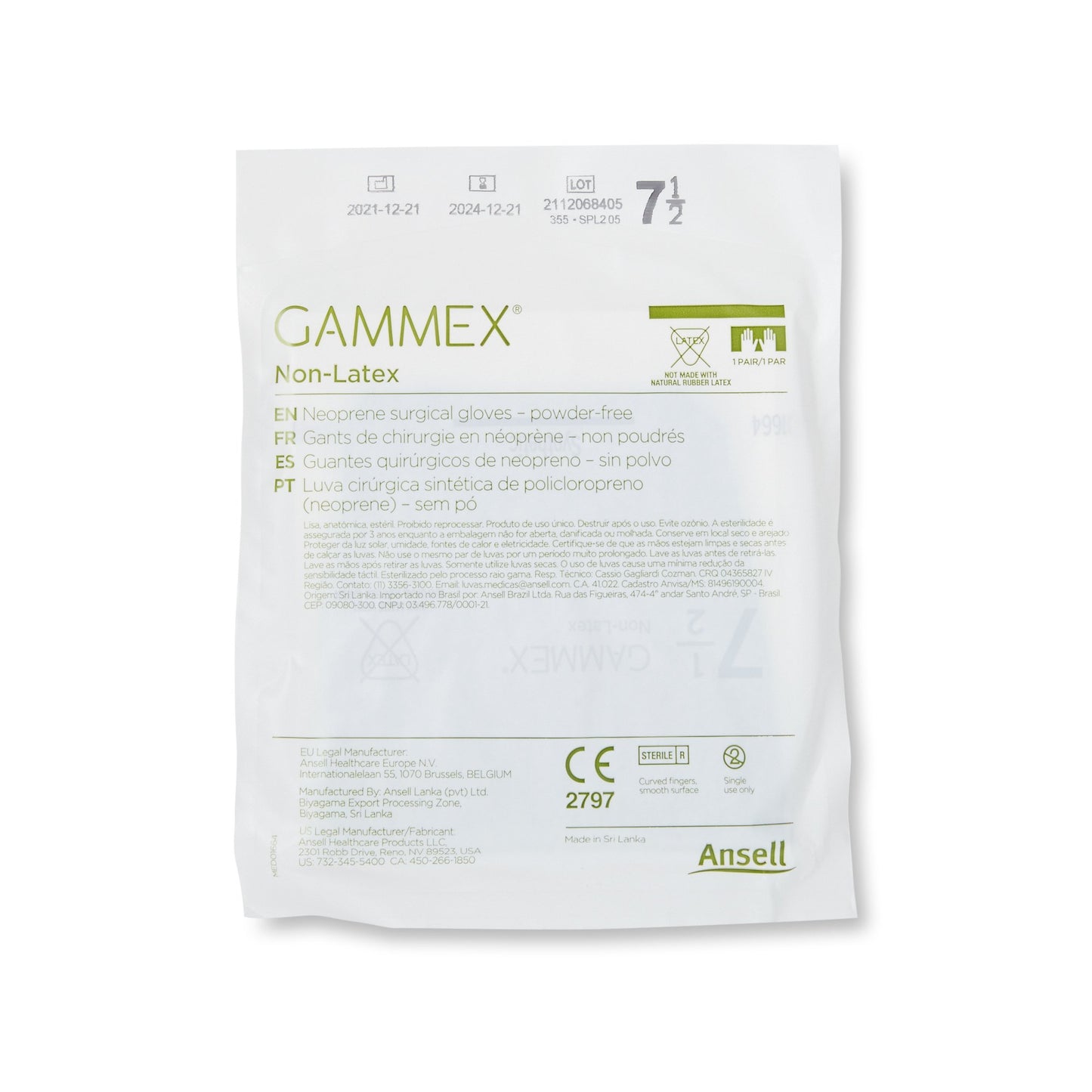 GAMMEX® Non-Latex Surgical Glove Size 7.5 Sterile Polyisoprene Standard Cuff Length Micro-Textured Green Chemo Tested (364346_CS)