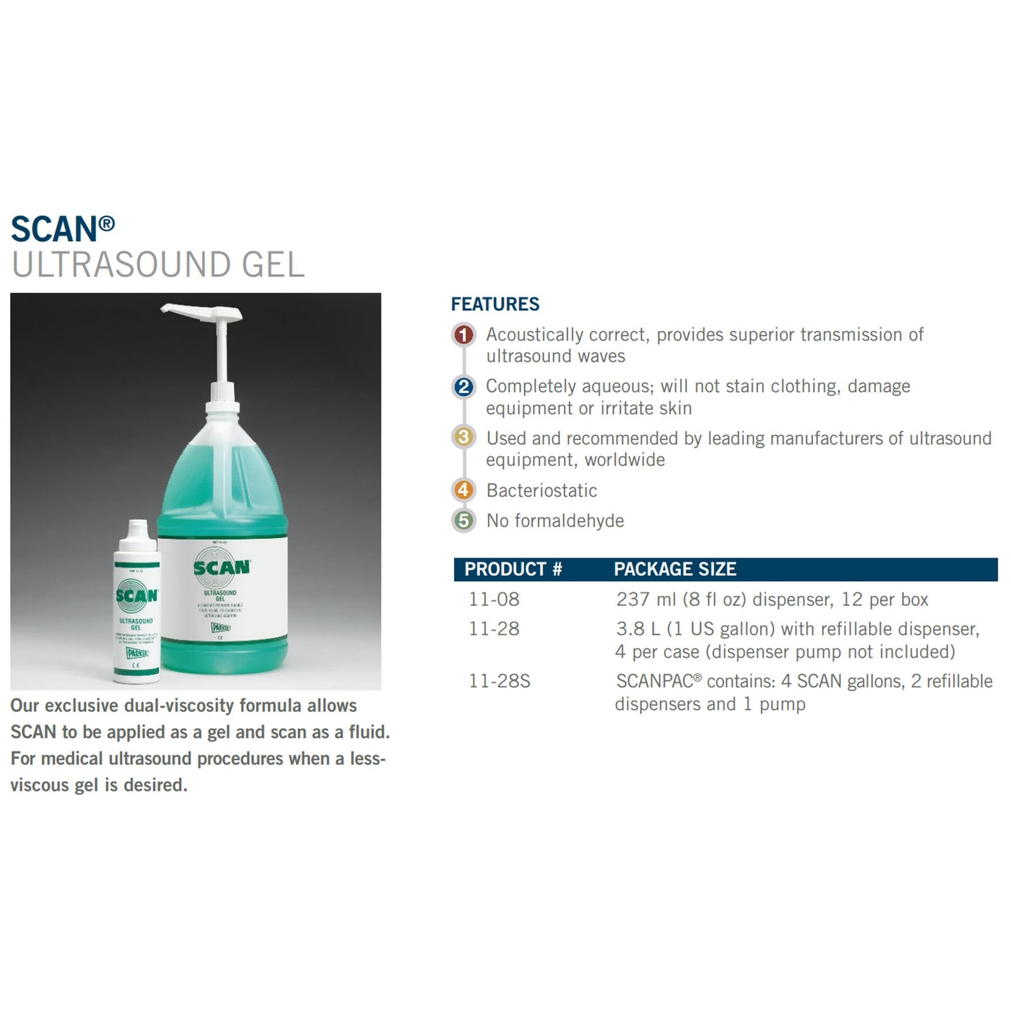 Scan® Ultrasound Gel Medium Viscosity 1 gal. Pump Bottle NonSterile (121536_CS)