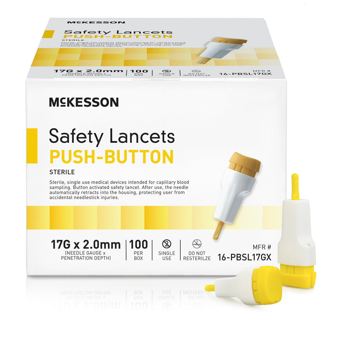 McKesson Safety Lancet 1.5 mm Blade Retractable Push Button Activation Finger (1217989_CS)