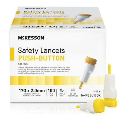 McKesson Safety Lancet 1.5 mm Blade Retractable Push Button Activation Finger (1217989_CS)