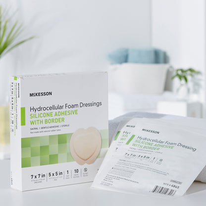 McKesson Foam Dressing 7 X 7 Inch With Border Film Backing Silicone Gel Adhesive Sacral Sterile (886434_BX)