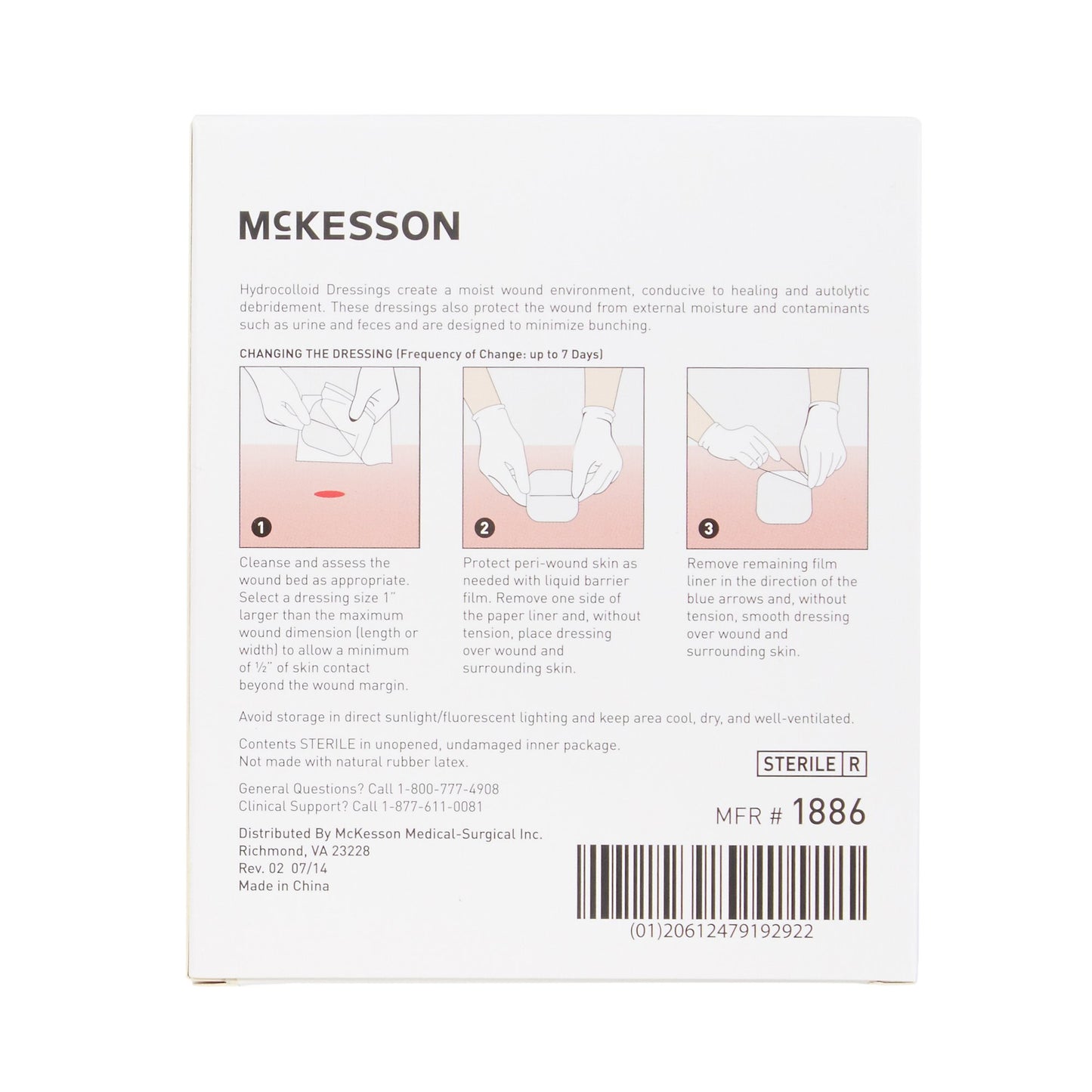 McKesson Hydrocolloid Dressing Waterproof Film Backing 2 X 2 Inch Square Hydrocolloid / Film (882991_EA)