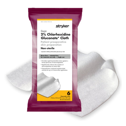 Sage® Skin Prep Wipe 6 per Pack Soft Pack 2% Strength CHG (Chlorhexidine Gluconate) NonSterile (1187746_CS)