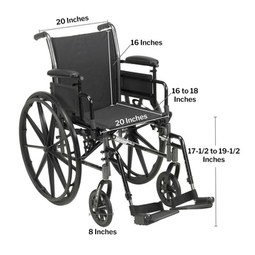 McKesson Lightweight Wheelchair Dual Axle Desk Length Arm Elevating Legrest Black Upholstery 20 Inch Seat Width Adult 300 lbs. Weight Capacity (1128897_EA)