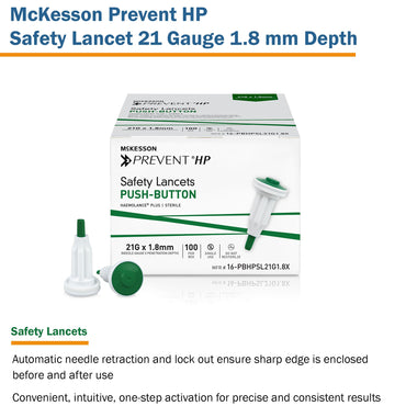McKesson Prevent® HP Safety Lancet 21 Gauge Retractable Push Button Activation Finger (1217984_BX)