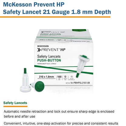McKesson Prevent® HP Safety Lancet 21 Gauge Retractable Push Button Activation Finger (1217984_BX)