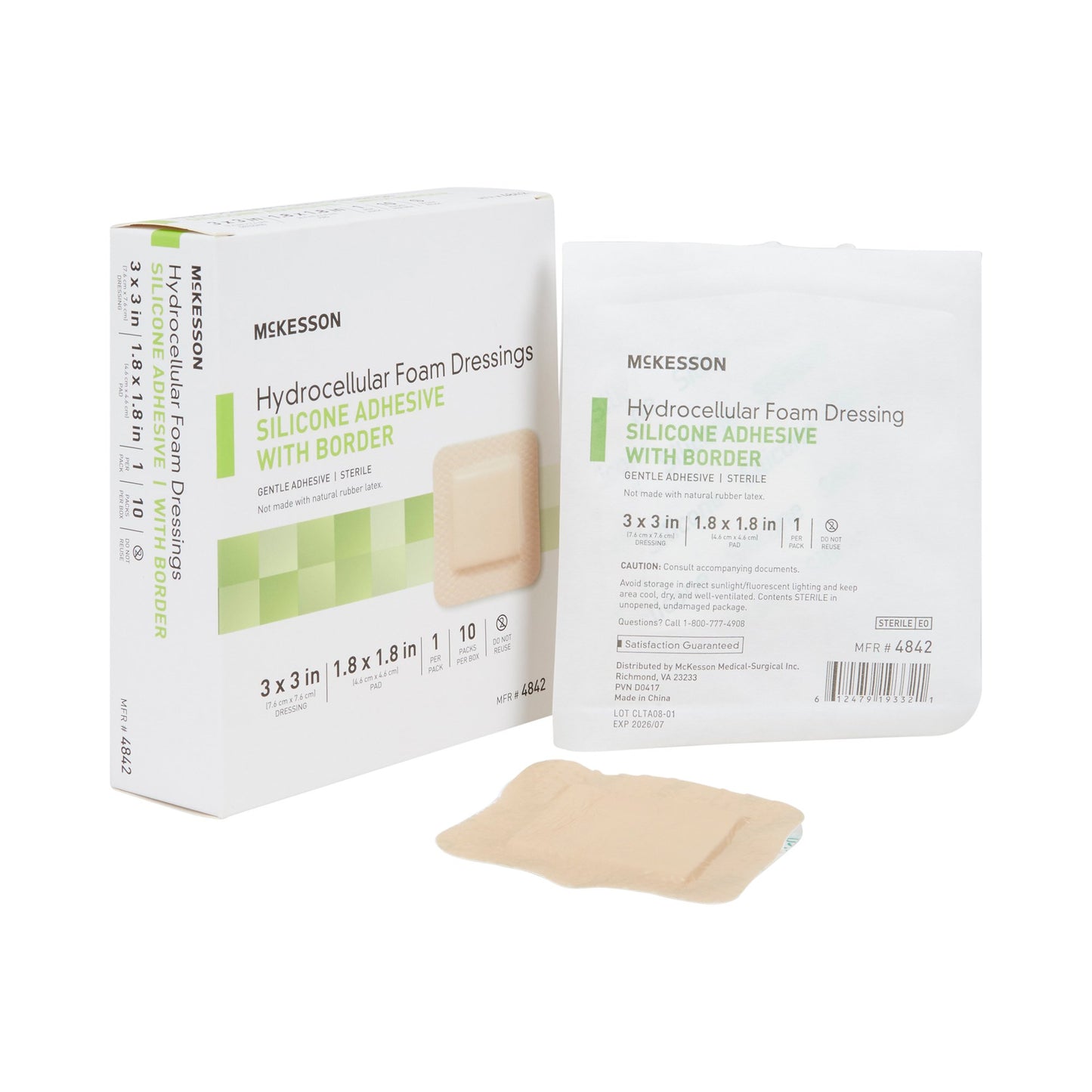 McKesson Foam Dressing 3 X 3 Inch With Border Film Backing Silicone Gel Adhesive Square Sterile (886431_BX)