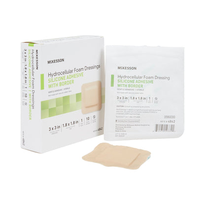 McKesson Foam Dressing 3 X 3 Inch With Border Film Backing Silicone Gel Adhesive Square Sterile (886431_CS)