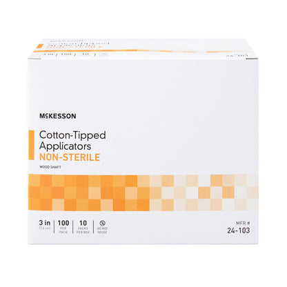 McKesson Swabstick Cotton Tip Wood Shaft 3 Inch NonSterile 100 per Pack (508715_BX)