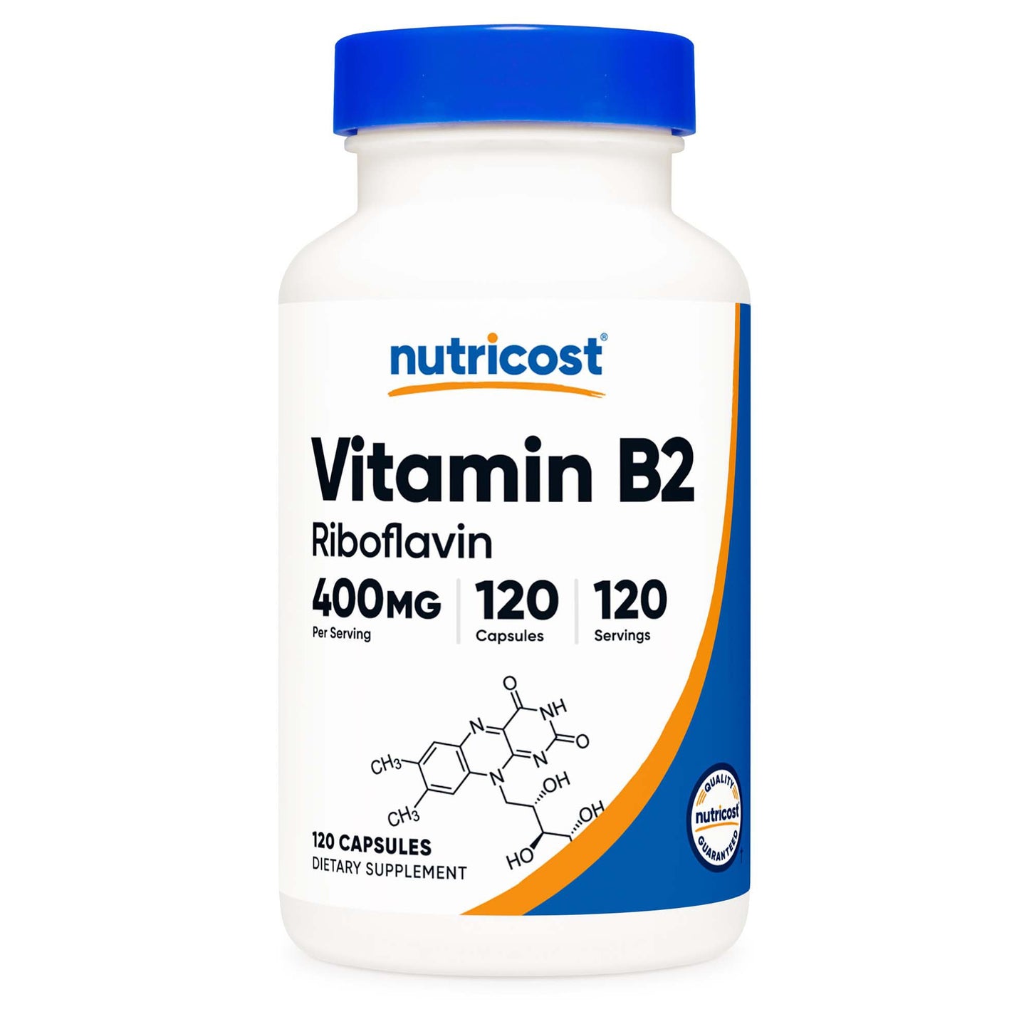 nutricost® Vitamin B2 Riboflavin Dietary Supplement Vitamin B2 400 mg Strength Capsule 120 Per Bottle (1270249_BT)
