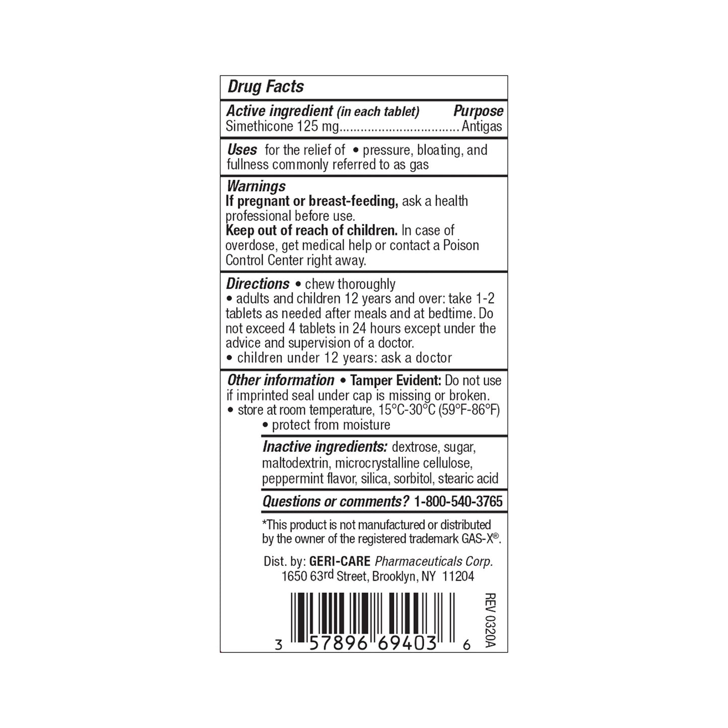 Geri-Care® Gas Relief 125 mg Strength Tablet 30 per Bottle (1168024_BT)