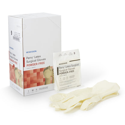 McKesson Perry® Surgical Glove Size 9 Sterile Latex Standard Cuff Length Smooth Cream Chemo Tested (1044710_CS)