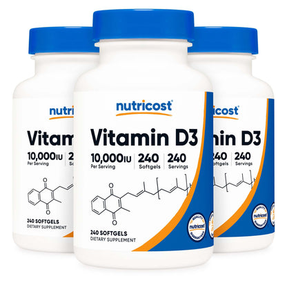 nutricost® Dietary Supplement Vitamin D3 10,000 IU Strength Softgel 240 Per Bottle (1270248_BT)