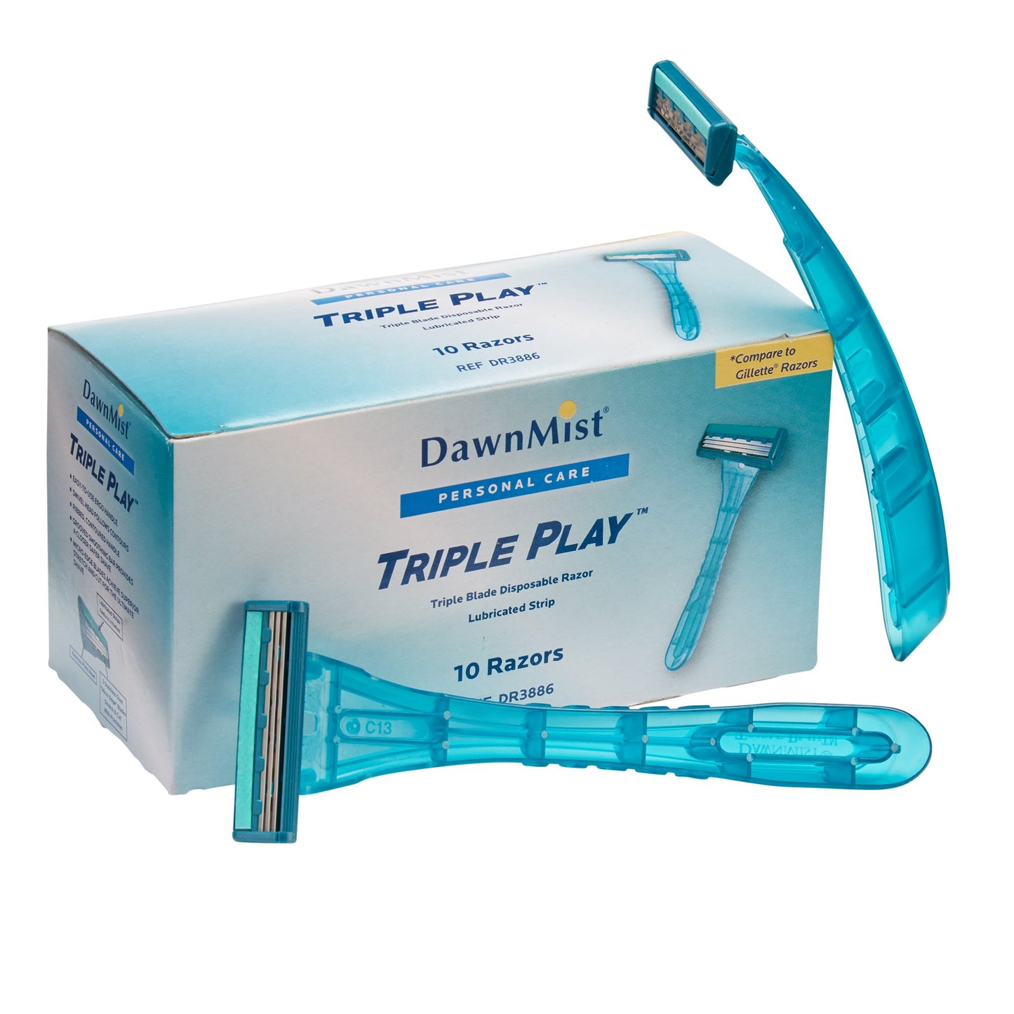 DawnMist® Triple Play™ Personal Razor with Lubricating Strip Single Edge Triple Blade NonSterile Disposable (514816_BX)