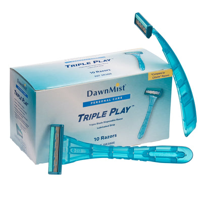 DawnMist® Triple Play™ Personal Razor with Lubricating Strip Single Edge Triple Blade NonSterile Disposable (514816_BX)
