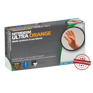 NitriDerm® Ultra Orange™ Exam Glove Small NonSterile Nitrile Standard Cuff Length Fully Textured Orange Chemo Tested / Fentanyl Tested (780240_BX)