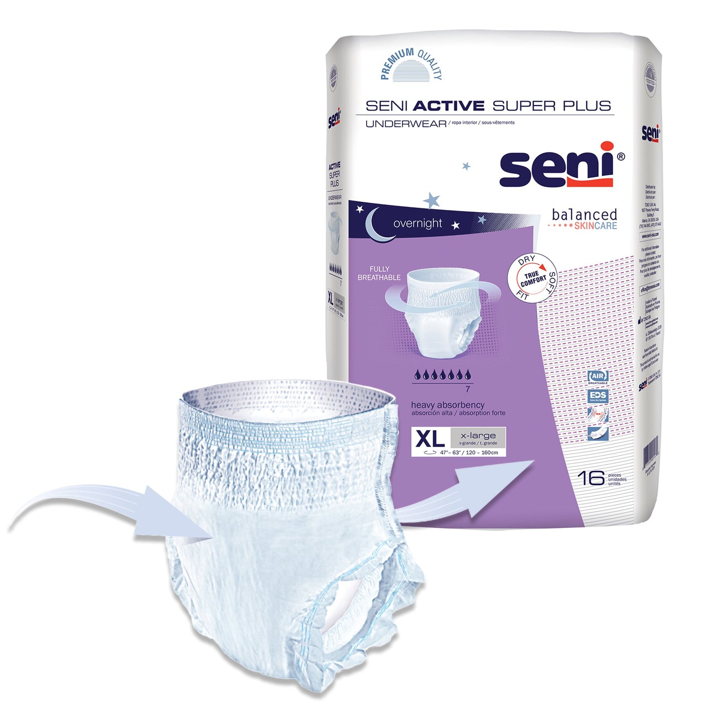 Seni® Active Super Plus Unisex Adult Absorbent Underwear Pull On with Tear Away Seams X-Large Disposable Heavy Absorbency (1169933_PK)