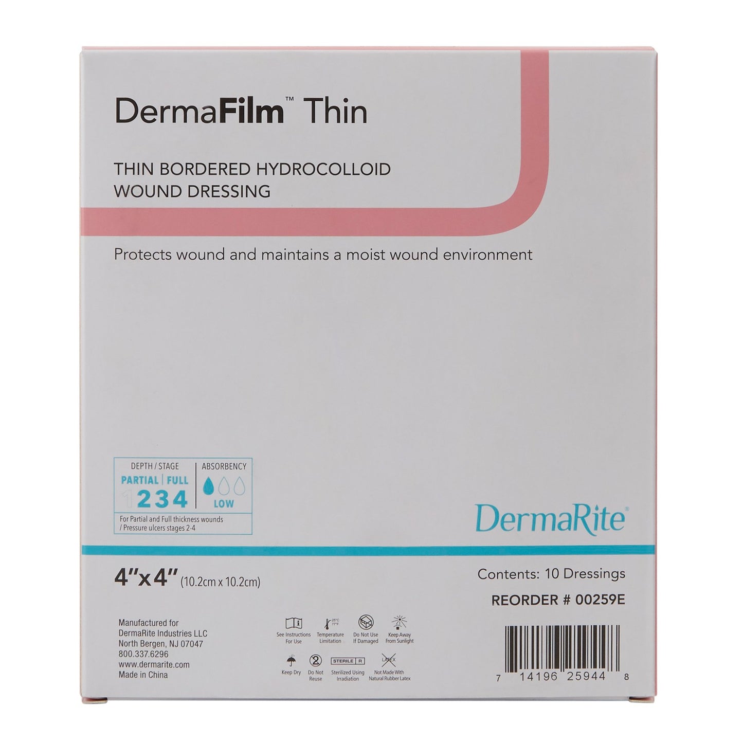 DermaFilm® Thin Hydrocolloid Dressing Film Backing 4 X 4 Inch Square Hydrocolloid / Film (583419_EA)