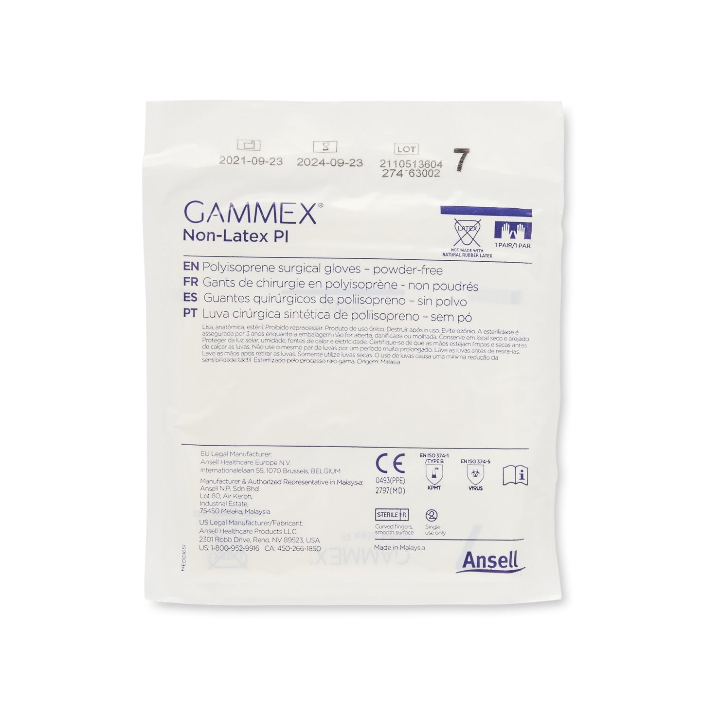 GAMMEX® Non-Latex PI Surgical Glove Size 7 Sterile Polyisoprene Standard Cuff Length Micro-Textured White Chemo Tested (765478_CS)